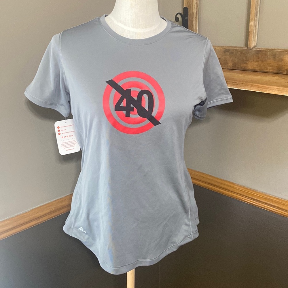 Adidas gray & red and black “40” crew neck short sleeve tee shirt size medium